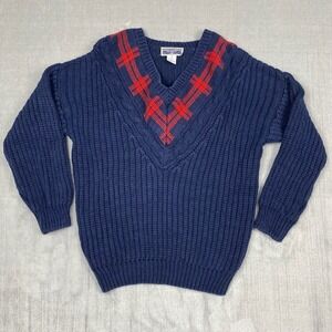 Vtg 90s Varsity Sweater Womens‎ L Cableknit Chunky Tennis Prep Preppy Academia